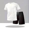 thumbnail image 2 of Men Short Sets Outfits Zaewscy Men Solid Casual Sports Round Neck Pullover Short Sleeve Blouse Elastic Waist Pockets Short Pants Clear L, 2 of 6