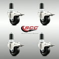 thumbnail image 2 of 3.5 Inch 316SS Hard Rubber Wheel Swivel 1-1/2 Inch Stem Caster Set Lock Brake, 2 of 2