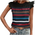 thumbnail image 2 of YHAJDS Women's Short Sleeve Tops Round Neck Lace Insert Stripe Casual Tee, 2 of 5