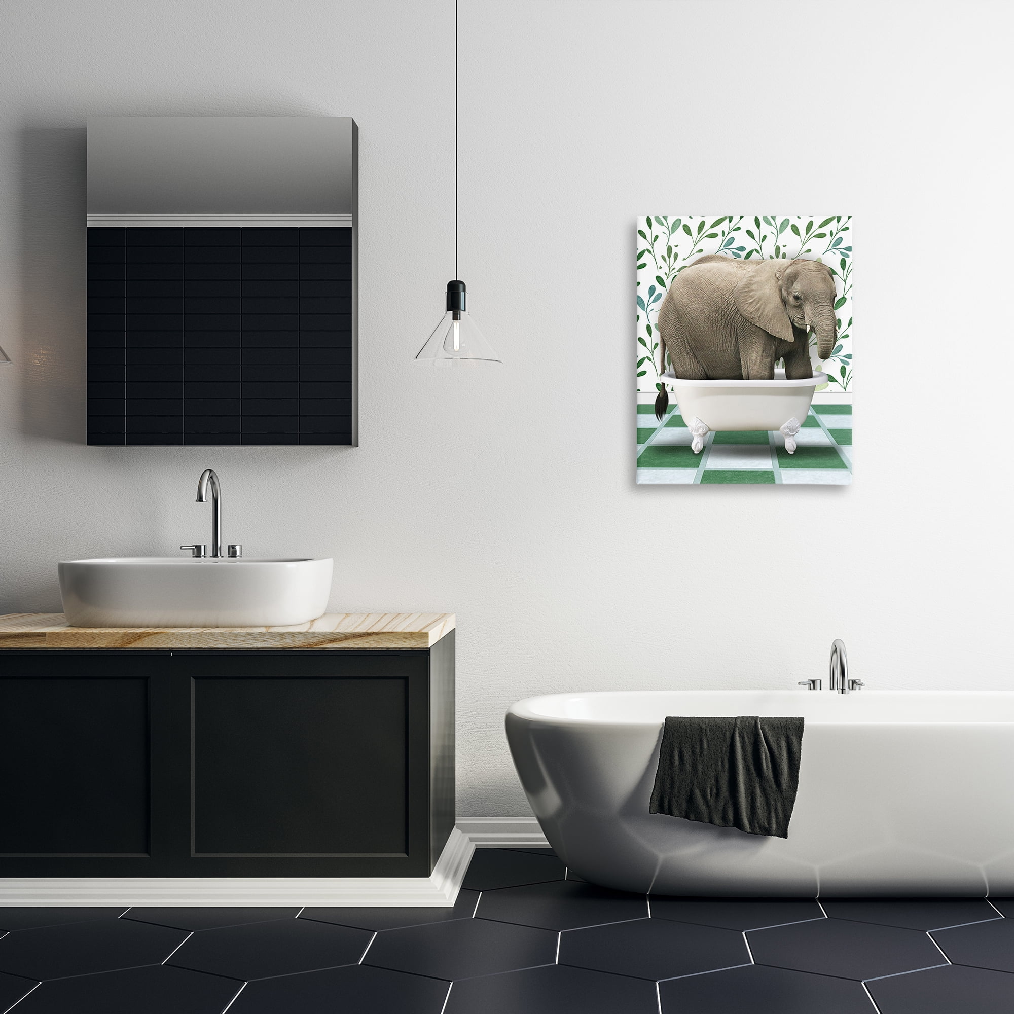 Stupell Industries Bathing Elephant on Green Bath & Laundry Painting Wrapped Canvas Art Print Wall Art, 24 x 30