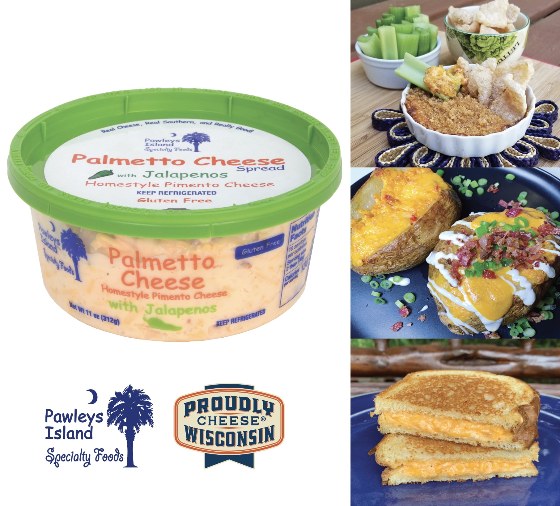 Palmetto Cheese, Pimento Cheese with Jalapenos, 11 oz. Refrigerated, Spreadable, Re-Sealable Plastic Tub.