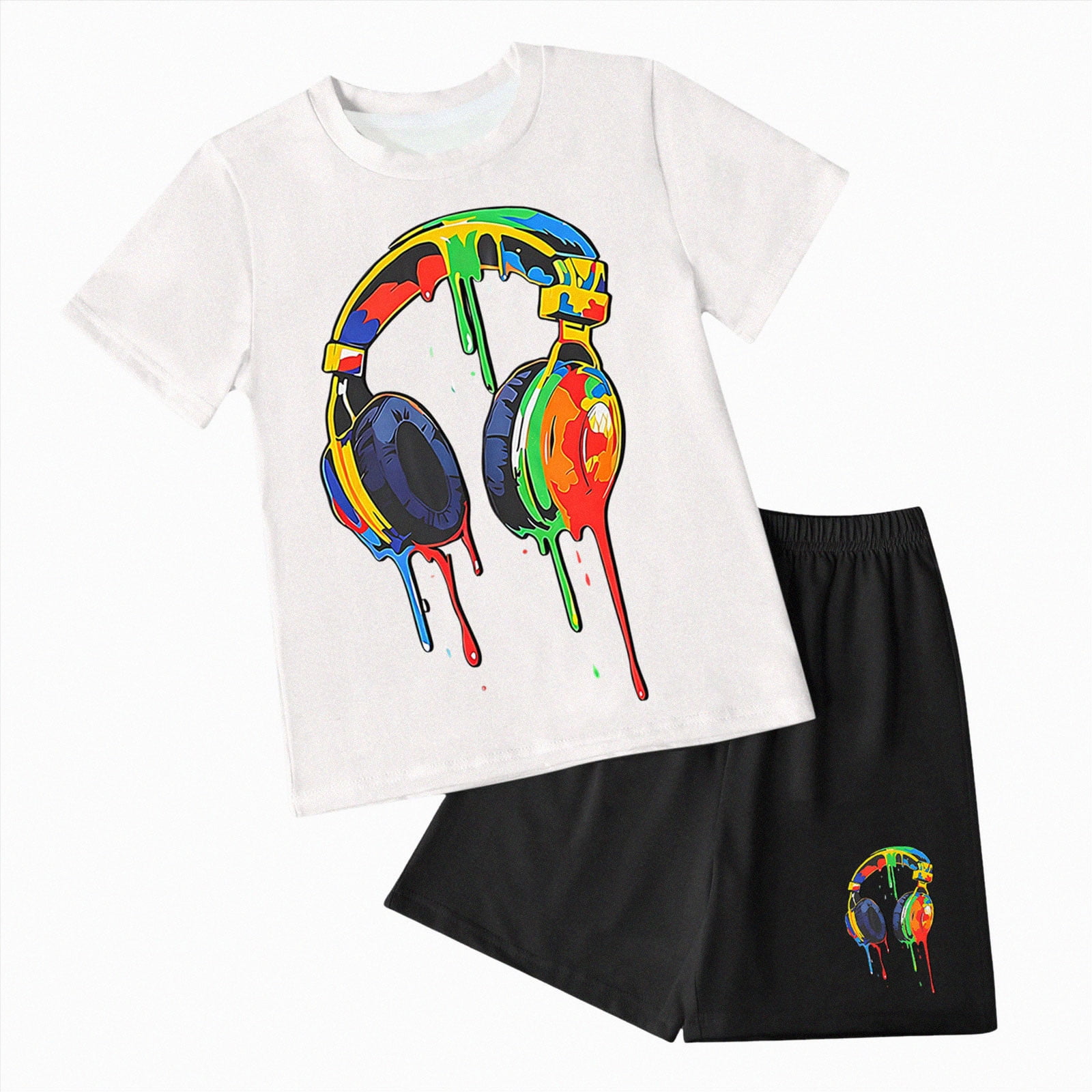 KPOPLK Toddler Baby Boys Summer Outfits Short Sleeve Graphic T-Shirt Top & Casual Shorts Set 2Pcs Clothes 1t 2t 3t 4t(White 7-8 Years)