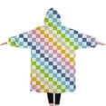 thumbnail image 2 of Oversized Wearable Blanket Hoodie,Pastel Color Checkered Pattern Sherpa Blanket Hoodie with Super Pockets,Super Warm Fuzzy Pullover for Women & Men, 2 of 6