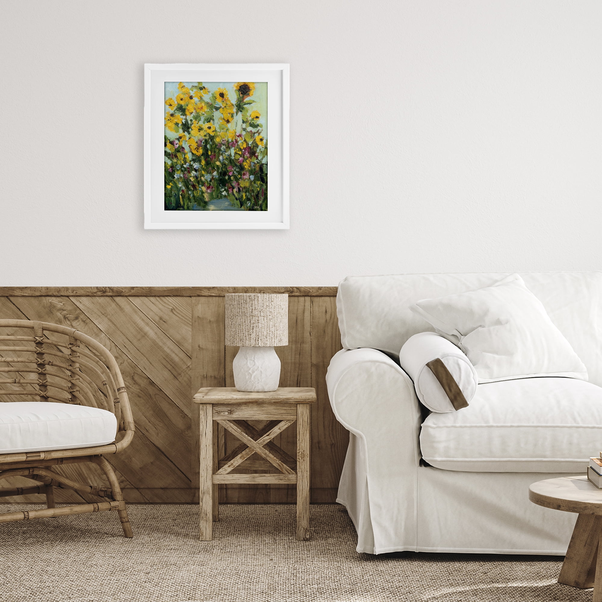 Stupell Industries Sunlit Sunflowers in Garden White Framed Print Under Glass, design by Carson Overstreet