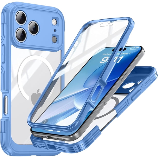 Estuche magnético diseñado para iPhone 17 Pro de 6.3 pulgadas, de grado militar, resistente, de 360 grados, con protector de pantalla incorporado, resistente, con cubierta transparente MagSafe