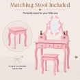 thumbnail image 3 of Ktaxon Kids Play Makeup Vanity Set with 3-Color Light, Girls Vanity Dresser Desk with Matching Stool, Pink, 3 of 9