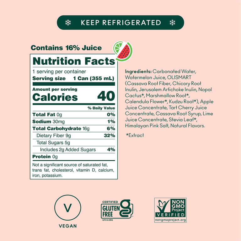 Olipop Watermelon Lime Prebiotic Soda, 12 fl oz, 12 Pack photo 3