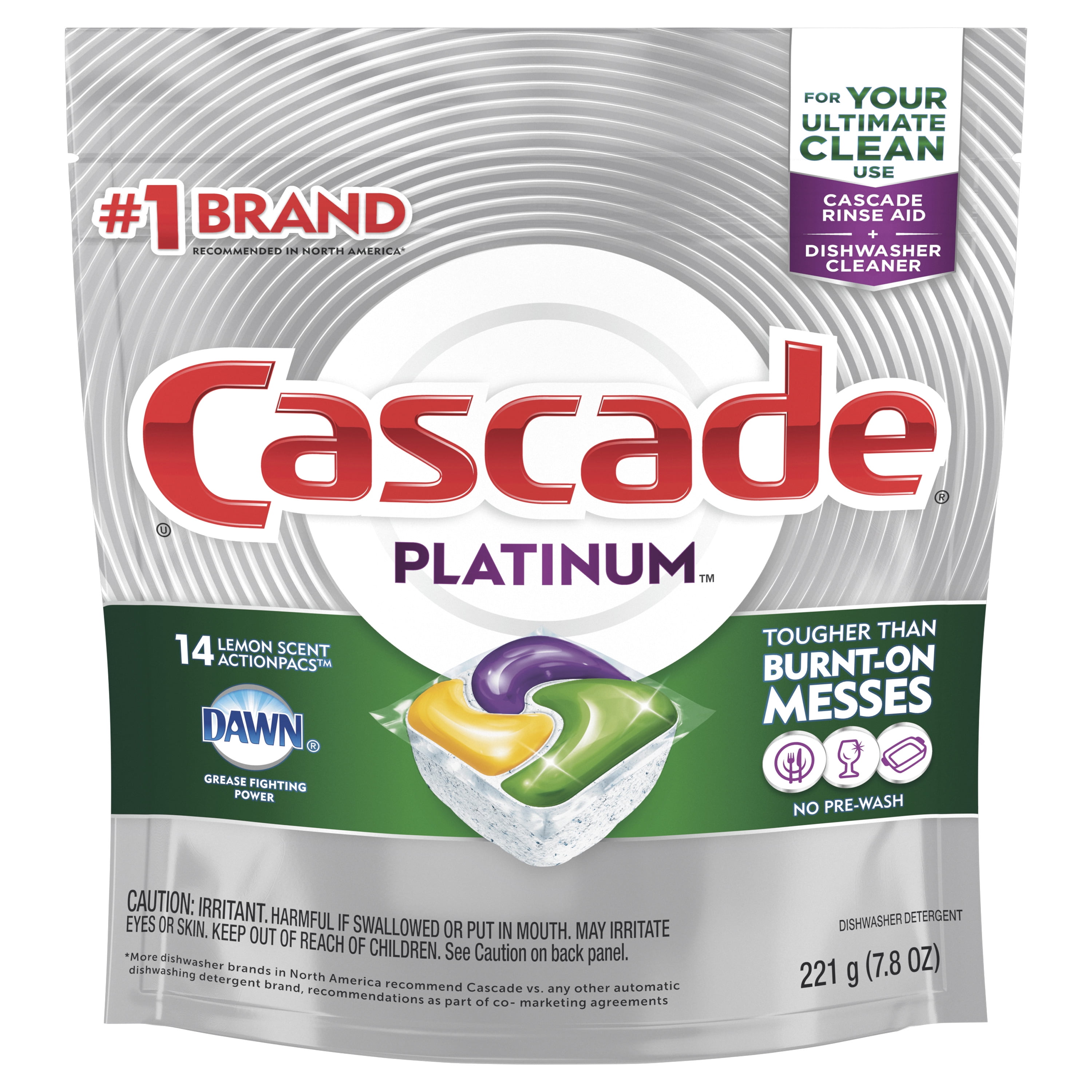 Cascade Platinum ActionPacs, Dishwasher Detergent, Lemon Scent, 14