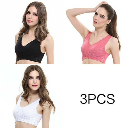 

QWZNDZGR 3pcs/set Push Up Bras for Women Lace Solid Color Cross Side Buckle Wireless Plus Size Women Sleep Bra Soft Bralette Top