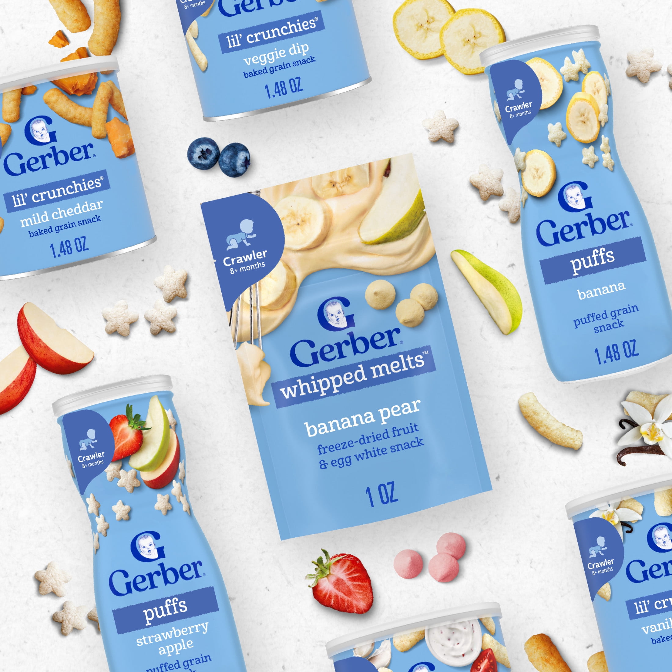 (6 pack) Gerber Stage 3 Baby Snacks, Banana Apple Blueberry Whipped Melts