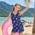 thumbnail image 4 of COEQINE Summer Girls Tankini 2 Piece Swimsuit with Chest Pads for Ages 10-11 Racerback Bathing Suits for Kids Soft Comfortable Crewneck Top and Swim Shorts Beach Wear, Purple Green Star, 4 of 8