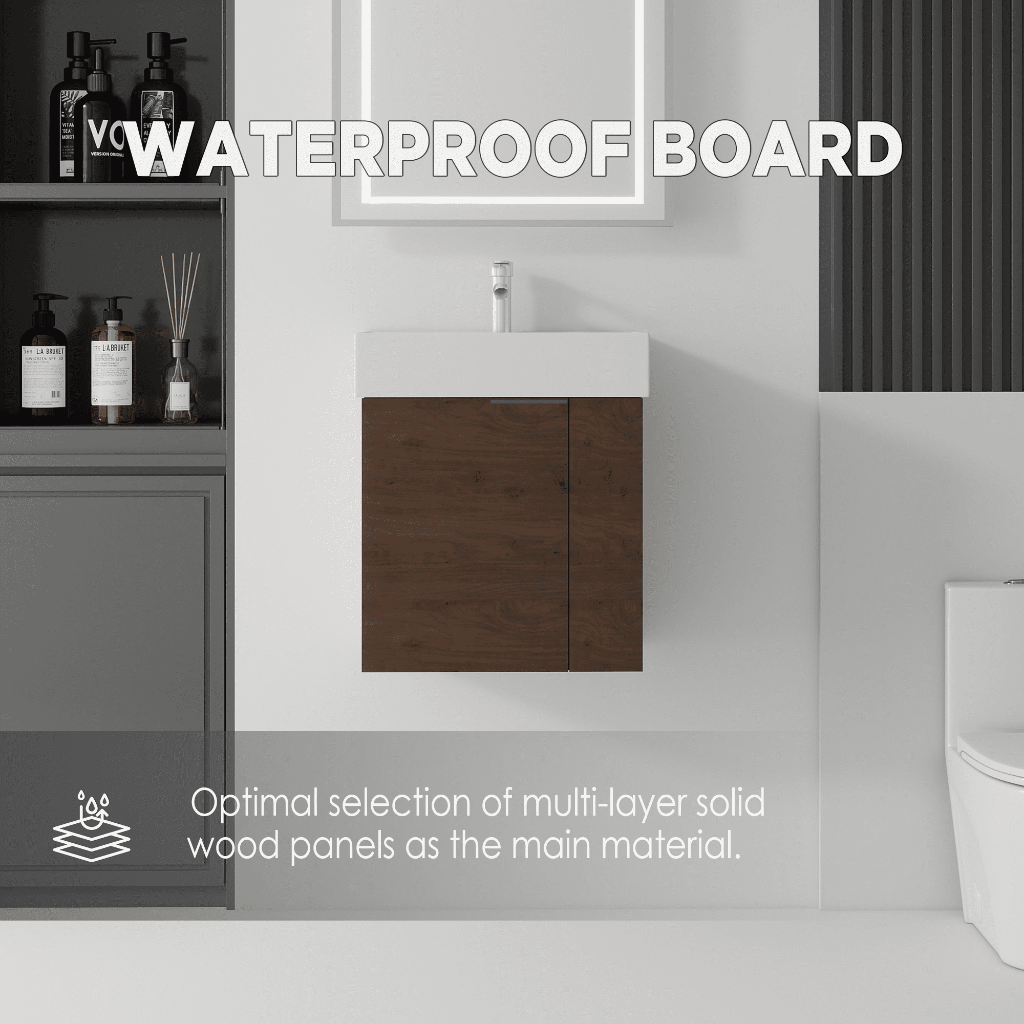 Leumius 21.6" Floating Bathroom Vanity with Ceramic Sink,Floating Bathroom Sink Cabinet for Small Space,Bathroom,Brown