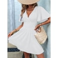 thumbnail image 4 of Women'S Ruched V Neck High Waist Casual Short Sleeve A-Line Dress White XL, 4 of 9