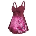 thumbnail image 3 of Rosegal Women Casual Plus Size Ruched Butterfly Print Tank Top Deep Red L, 3 of 6