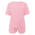 thumbnail image 4 of Womens Shorts 2 Piece Sets Summer Short Sleeve Drawstring High Waisted Shorts Matching Crop Athletic Relaxed Fit Tops Sports Clothes Pink XL, 4 of 4