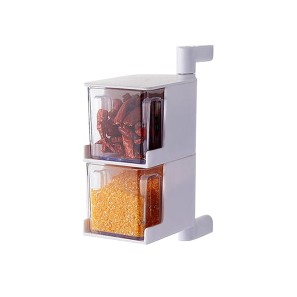 Caja de condimentos Caja de almacenamiento de condimentos montada en la pared Recipiente giratorio para tarros de especias de cocina, 2 capas, Blanco AweSitey HA003754-03