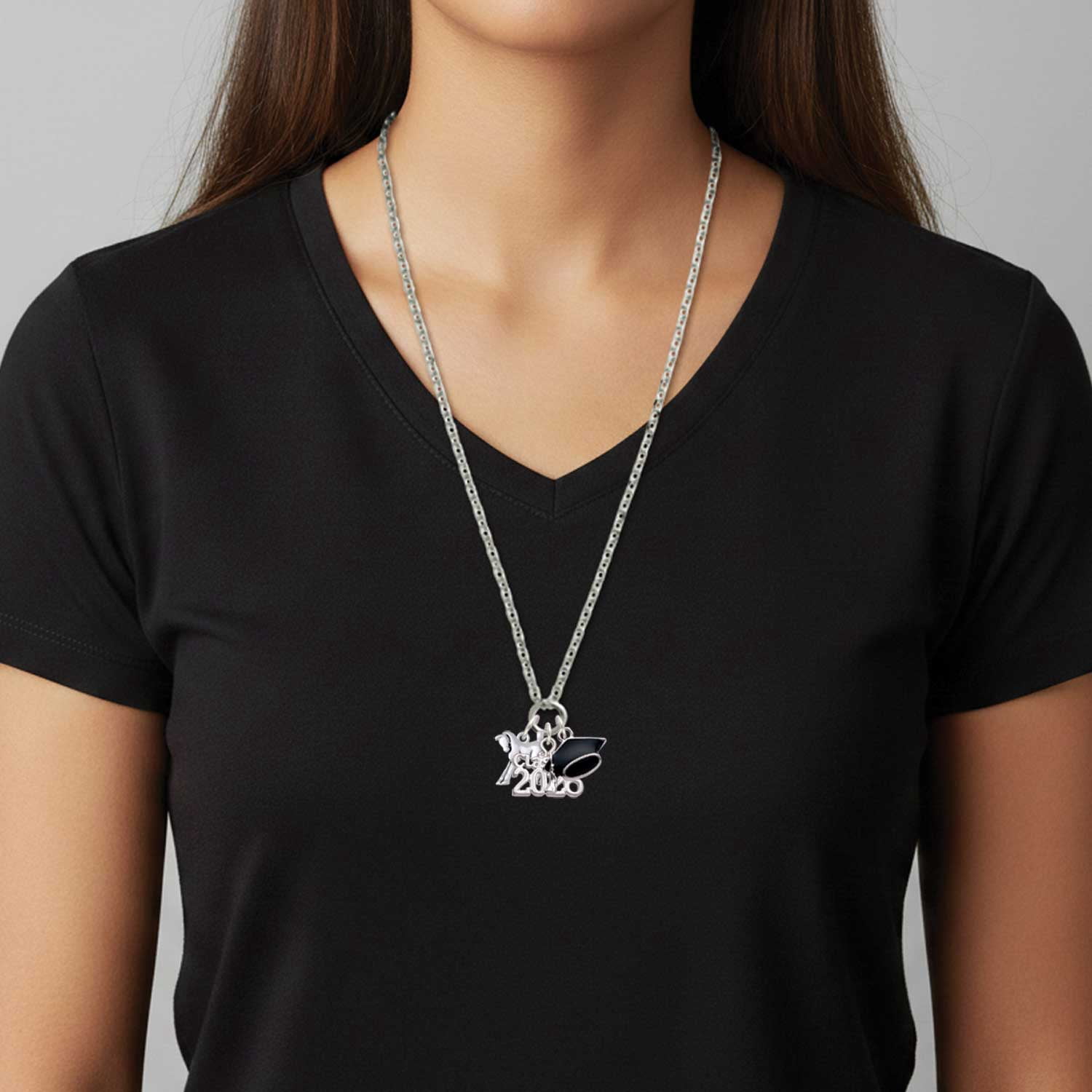 Delight Jewelry Silver-tone Equestrian Horse - Class of 2026 Graduation Zoey Charm Necklace, 28"