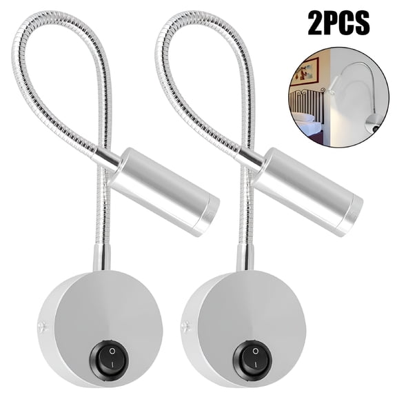 HIBIBUD 2Pack Wall Lamp Wall Sconce Light Metal Flexible Gooseneck 360° Rotation Wall Mounted Reading Lights Flexible Hose Wall Sconce Wired LED Lamp with ON/Off Switch Reading Lamp