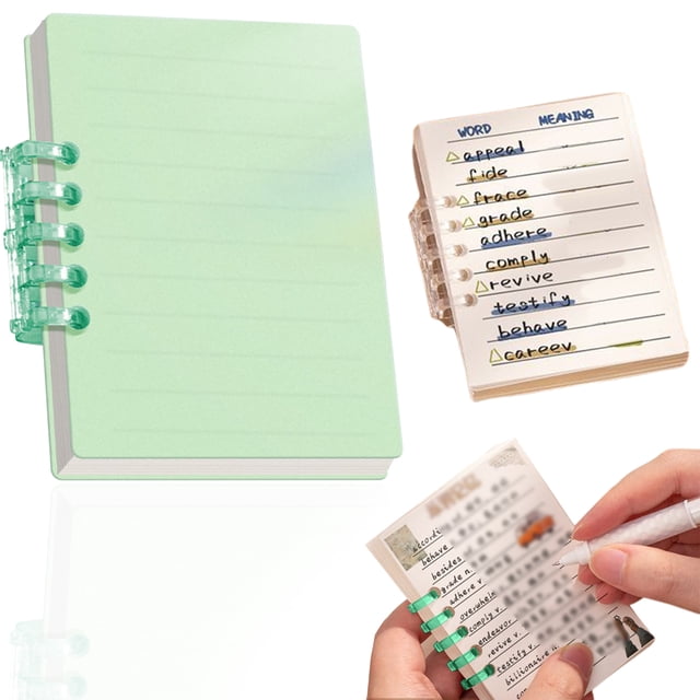 A7 Mini Pocket Notebook, Small Discbound Journal with Removable Pages, Frosted Cover Memo Pad for Schol and Work, Light Green, 10X7 Cm