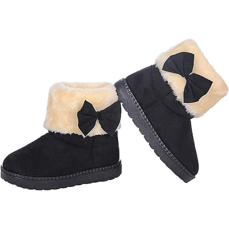 

Baby s Girl s Toddler Fashion Cute Bowknot Fur Lining Princess Warm Snow Boots
