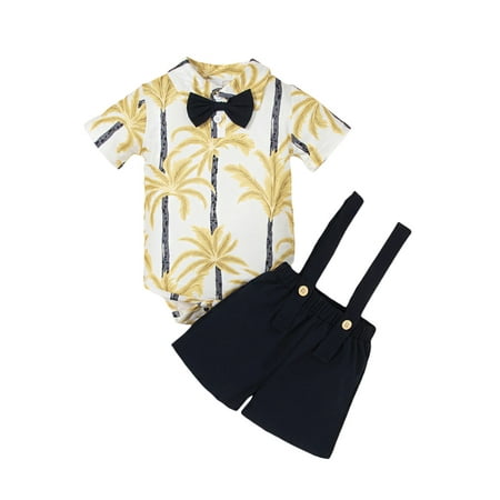 

aturustex 0 3 6 9 12 18 Months Newborn Baby Boy Summer Gentleman Clothes Short Sleeve Cartoon Print Romper Suspender Shorts Cute Clothing 2Pcs