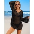 thumbnail image 3 of Charmo Womens V Neck Swim Cover Up Hollow Out Swimwear Tie Back Bikini Beachwear, 3 of 7
