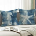 thumbnail image 3 of Navy Blue Nautical Ocean Theme Throw Pillow Covers with Seahorse Starfish Sand Dollar Conch Vintage Decorative Pillow Cases 18x18 Inch Set of 4 for Outdoor Couch Sofa, 3 of 5