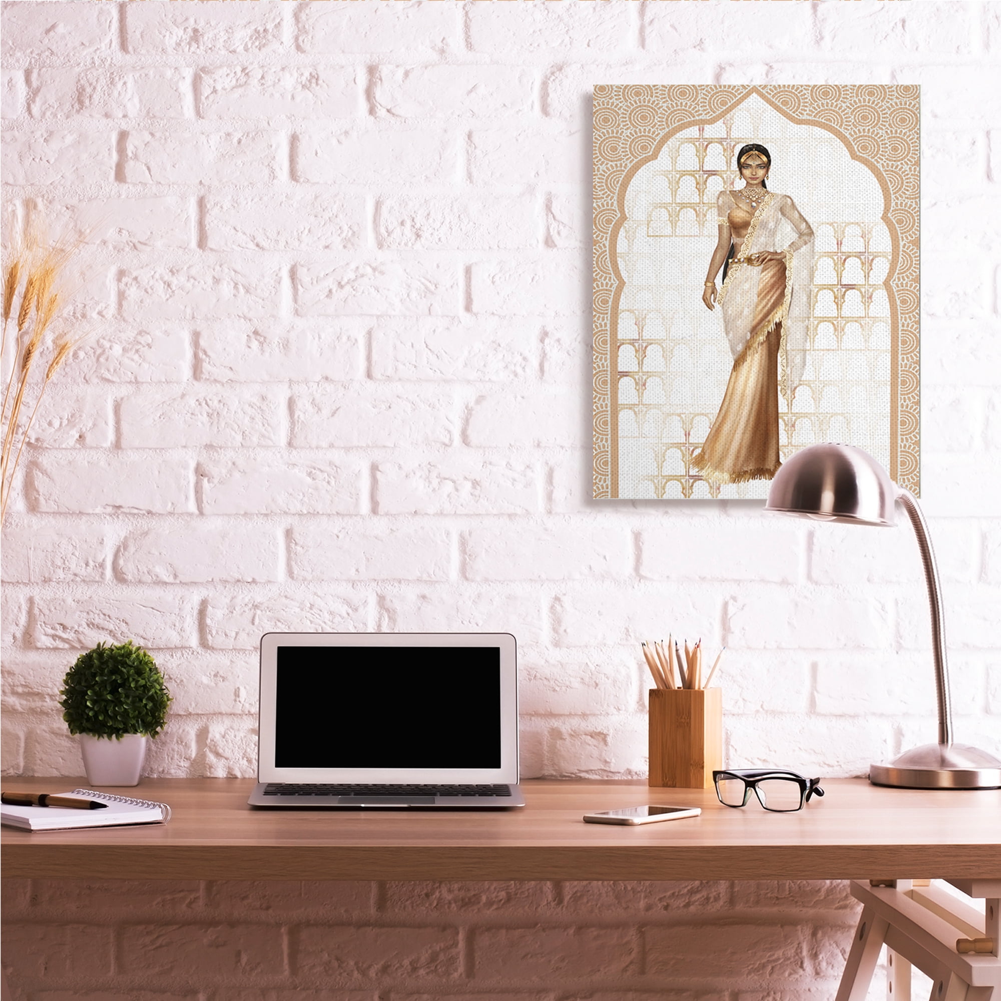 Stupell Industries Woman Modeling Islamic Fashion Glam Pattern Beige,30 x 40,Designed by Ziwei Li