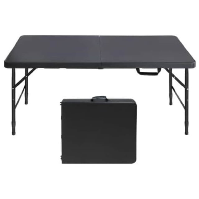 4 - Ft Outdoor Folding Plastic Rectangle Table with Metal Frame and Handle, 300 - Lbs Capacity, Lightweight, Foldable, Waterproof, and Easy - to - Clean, Perfect for Picnics, Parties, and RVs (Black)
