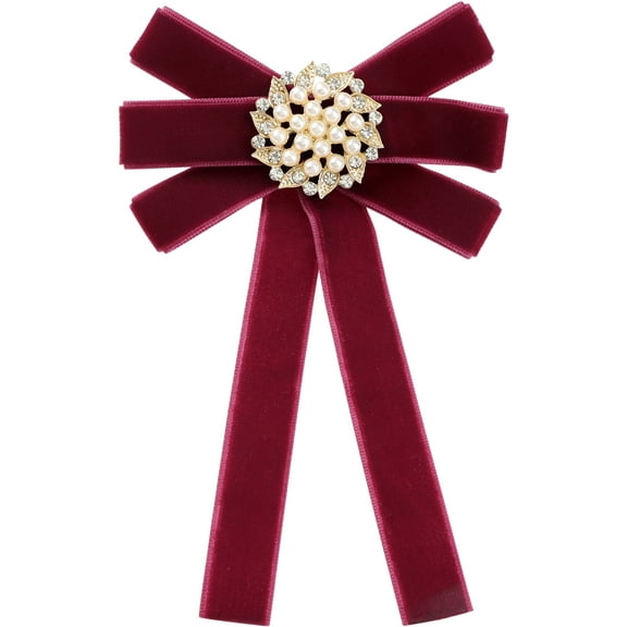 INSPIRE CHIC Women's Faux Pearl Bow Brooch Pre-Tied Neck Tie Brooch Pin Clip Ribbon Solid Bow Tie