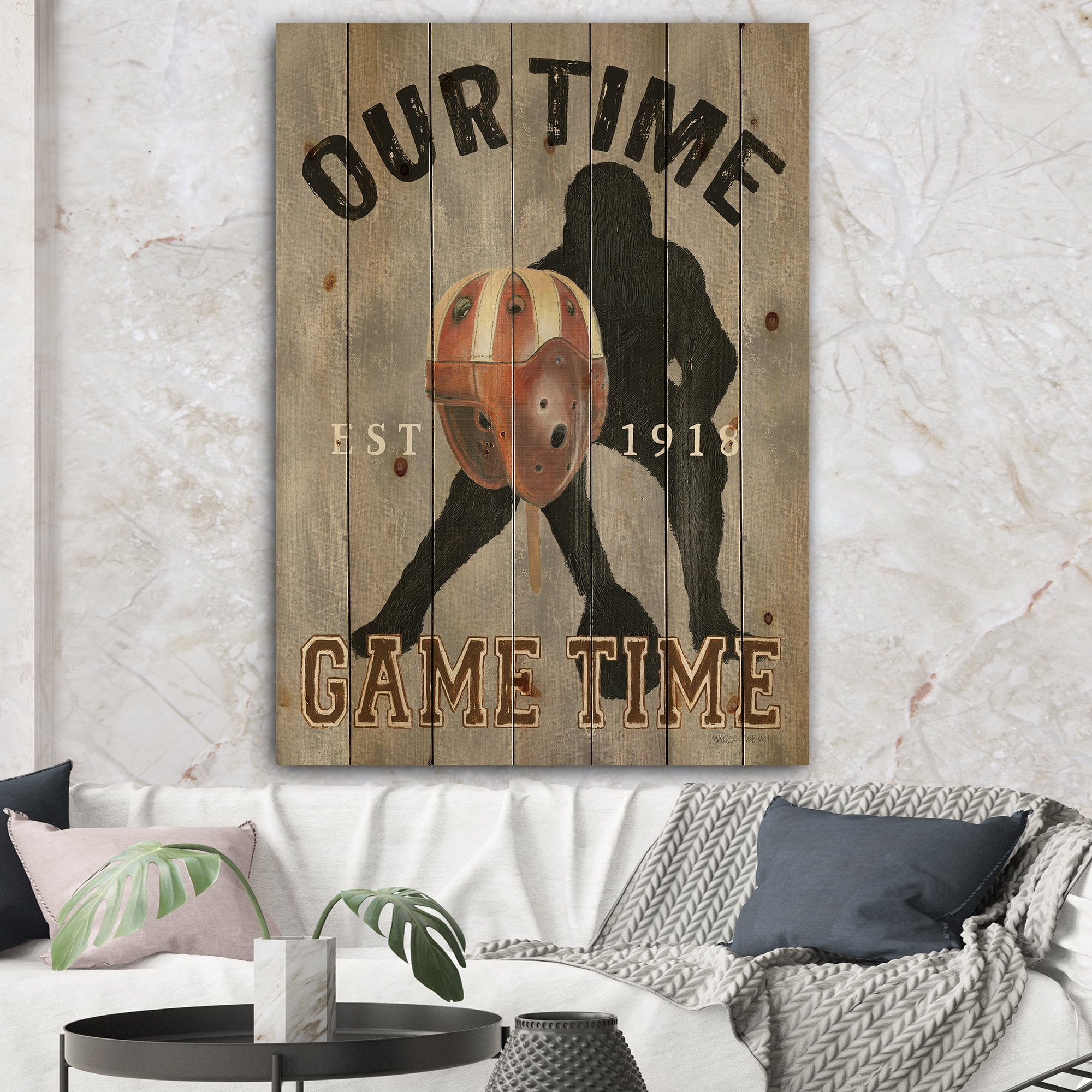 Designart 'football Game Day I' Vintage Sport Print on Natural Pine Wood