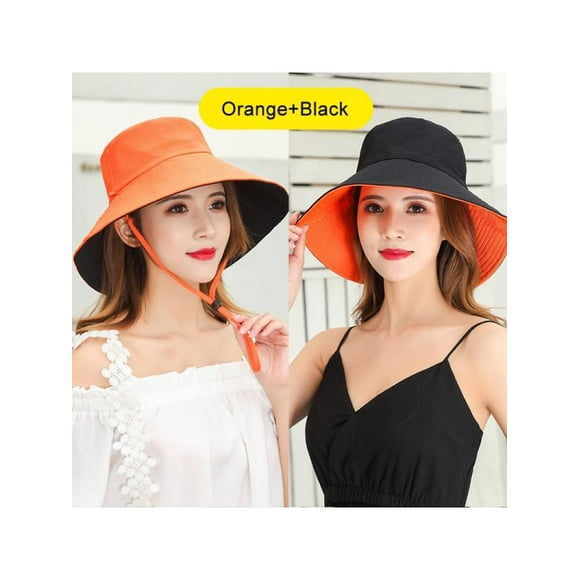 Women's Outdoor UV Protection Foldable Double Sided Wide Brim Beach Fisherman Golf Cap Bucket Hats