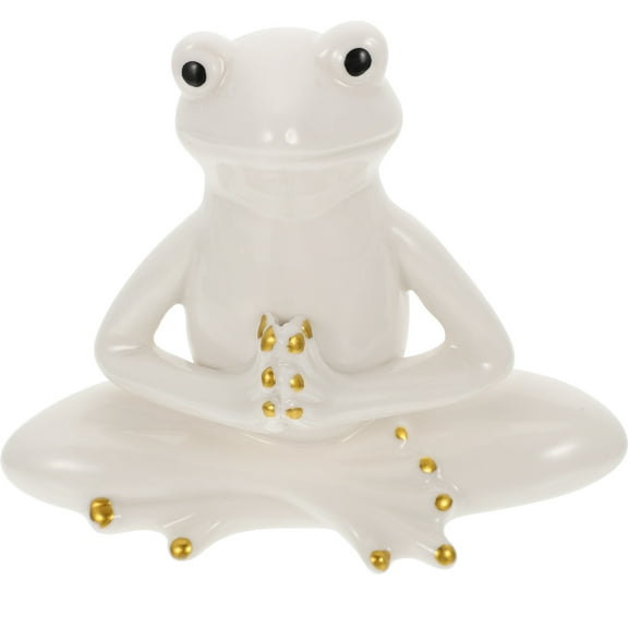 ifundom White Ceramic Frog Tea Pet Figurine for Home and Office Decor, Cute Collectible Ornament
