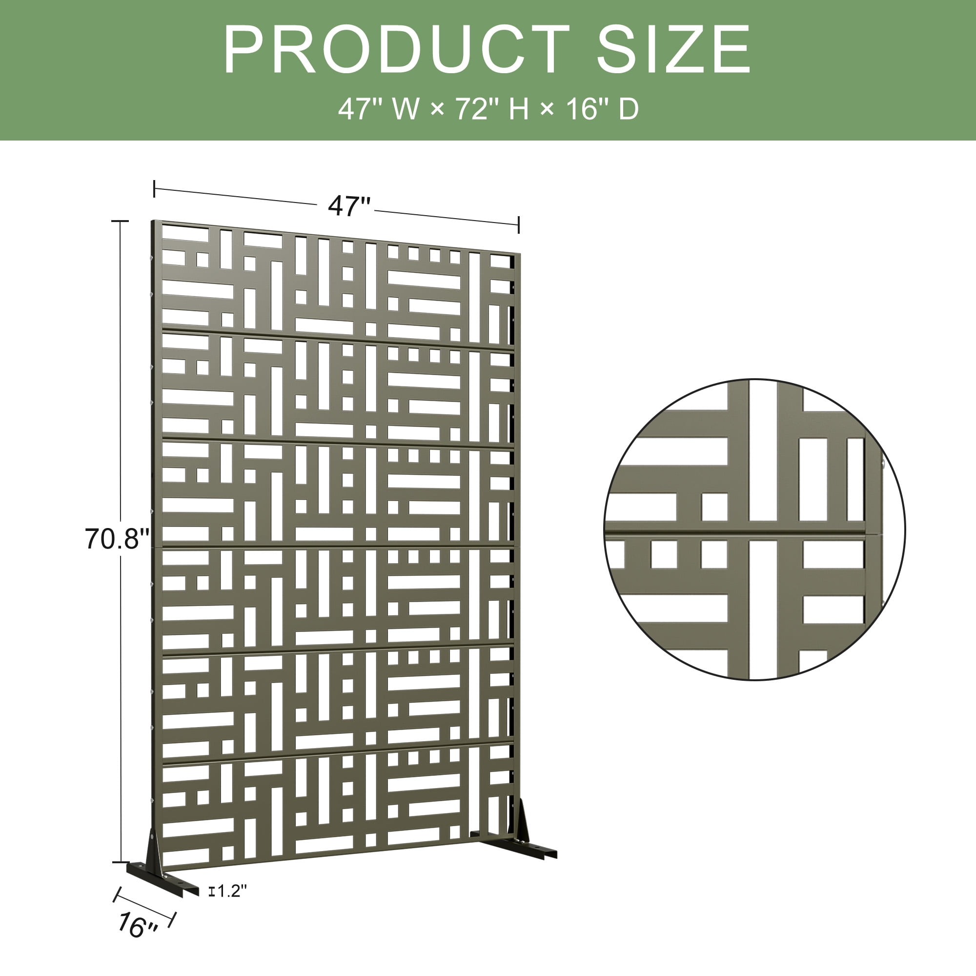 MAYEERTY 72×47 6 Panels Olive Gray Galvanized Steel Screen