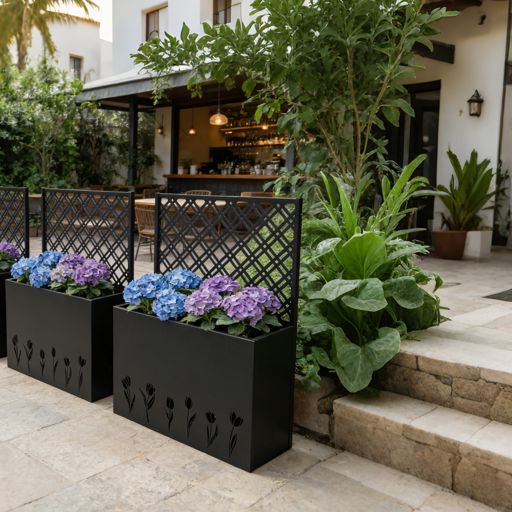 Tall Metal Planter Raised Garden Bed with Trellis, 35.5x11.9x47.3 Inch Flower Box for Patio Garden, Tulip Black