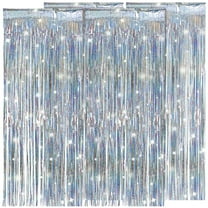 HOMEMAXS 4 Pcs Silver Curtains Fringe Backdrop Silver Foil Fringe Curtain Party Streamers Door Streamers Birthday Backdrop