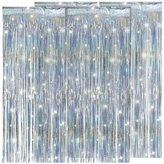 4 Pcs Streamer Curtain Silver Foil Fringe Backdrop Tinsel Streamers Tassel Curtains