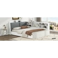 thumbnail image 6 of Harper & Bright Designs Full Size Wooden Storage Daybed, Platform Bed with 2 Drawers & Flip Headboard & Shelves, L Shaped Full Floor Bed with Upholstered Headboard, White, 6 of 20