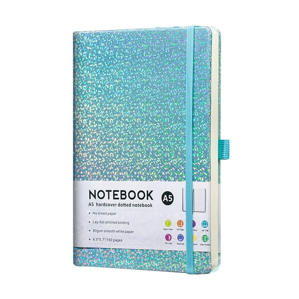 Libreta genérica de refuerzo con purpurina, paquete de 1, 8,3 x 5,7 pulgadas, 160 páginas rayadas, con purpurina, nunca se despega, tamaño A5, tapa dura, para escribir, llevar a la escuela.