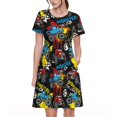 thumbnail image 1 of Bixox Robe d'Été à Manches Courtes pour Femmes Robe Ample Longueur Genou avec Poches-Monster Car, 1 of 7
