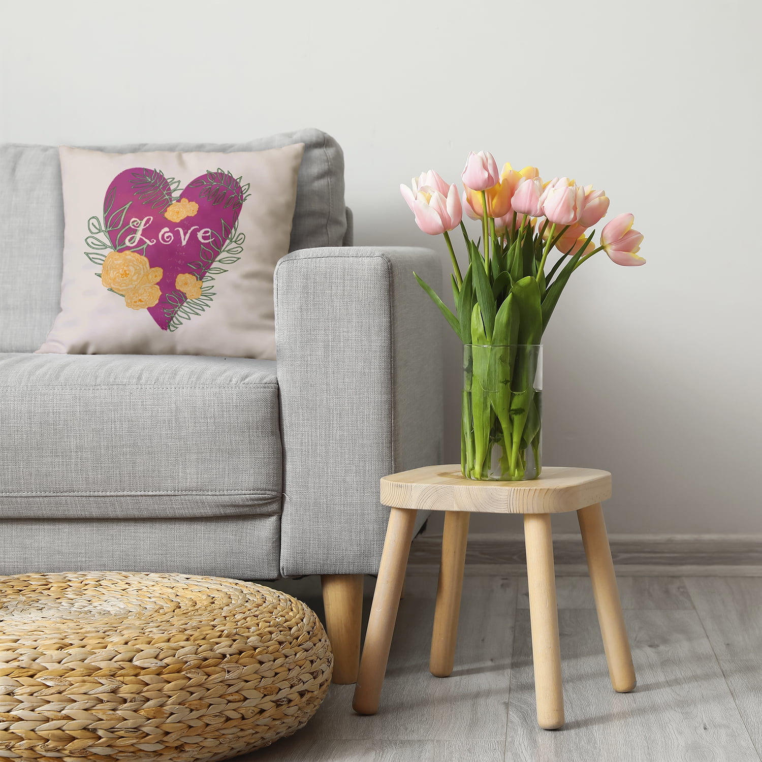 26" x 26" Simply Daisy Love And Roses Polyester Accent Pillow, Pink Qty 1