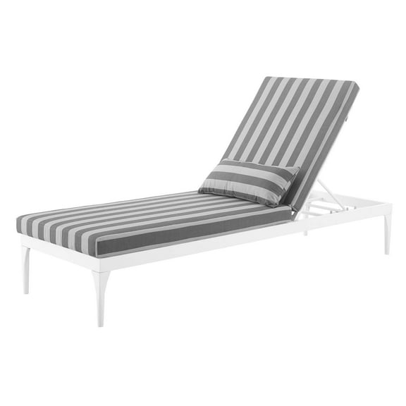 Modern Contemporary Urban Design Outdoor Patio Balcony Garden Furniture Lounge Chair Chaise, Fabric Metal Steel, White Grey Gray