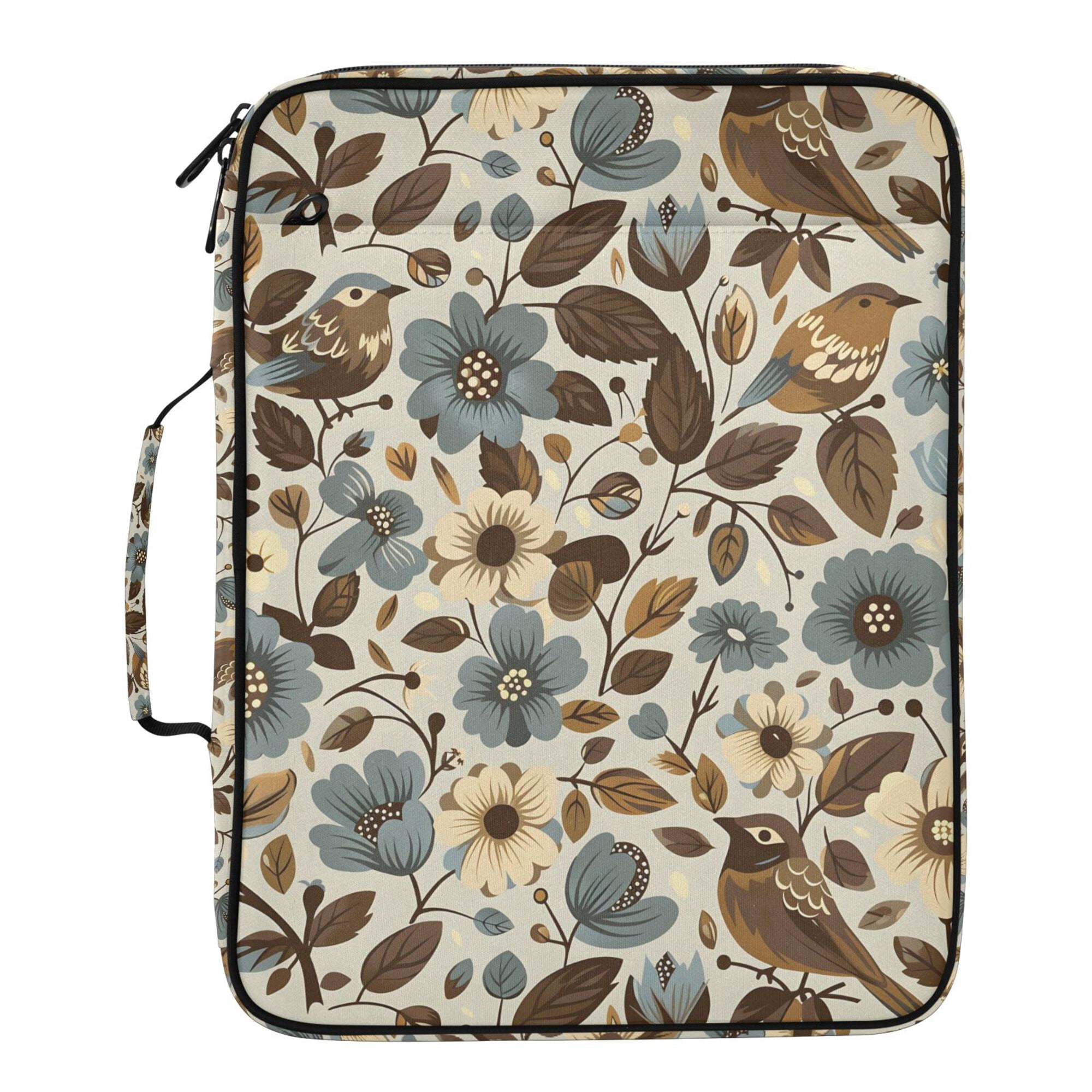 FORMRS Accordion File Folder A4 Size 7-Pocket Expanding Document Organizer Bag with 3 Ring Binder, Brown Bird Floral Pattern