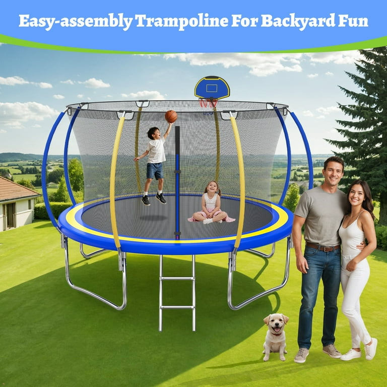 Segmart 10ft Kids Trampoline with Basketball Hoop Enclosure Net Blue