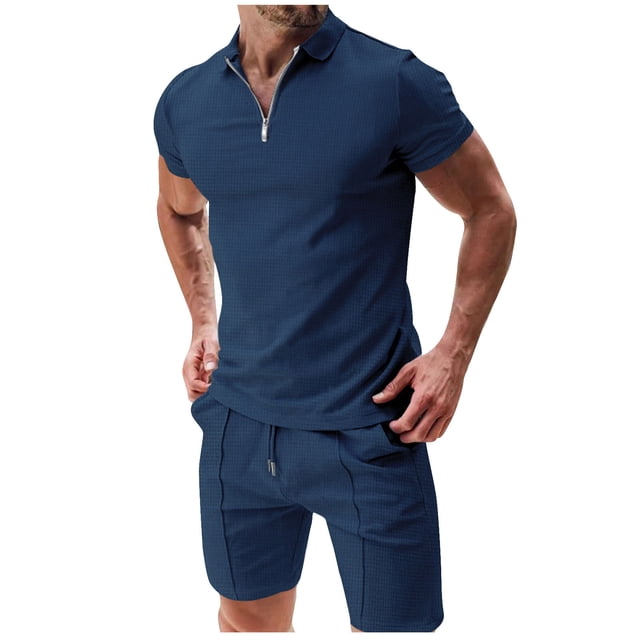 Mens Manga Larga Casual Color Sólido Cremallera Girar Abajo Conjunto de Cuello, Traje de Mezcla de Algodón de Poliéster para Al Aire Libre, Diario Y Invierno Primavera Desgaste