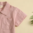 thumbnail image 6 of Xudanell Toddler Boys Hawaii Beach Holiday Outfits Summer Casual Candy Color Suit Solid Color Lapel Shirt Stretchy Shorts Toddler Outfits Two Piece Set, 6 of 7