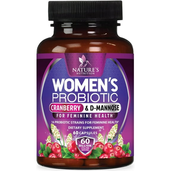 Probiotics for Women 60 Billion CFU - 16 Unique Strains, Prebiotics Cranberry & Lactobacillus, PH Balance, Digestive & Gut Health, Vaginal & Immune Support, Women's Probiotic - 60 Vegan Capsules