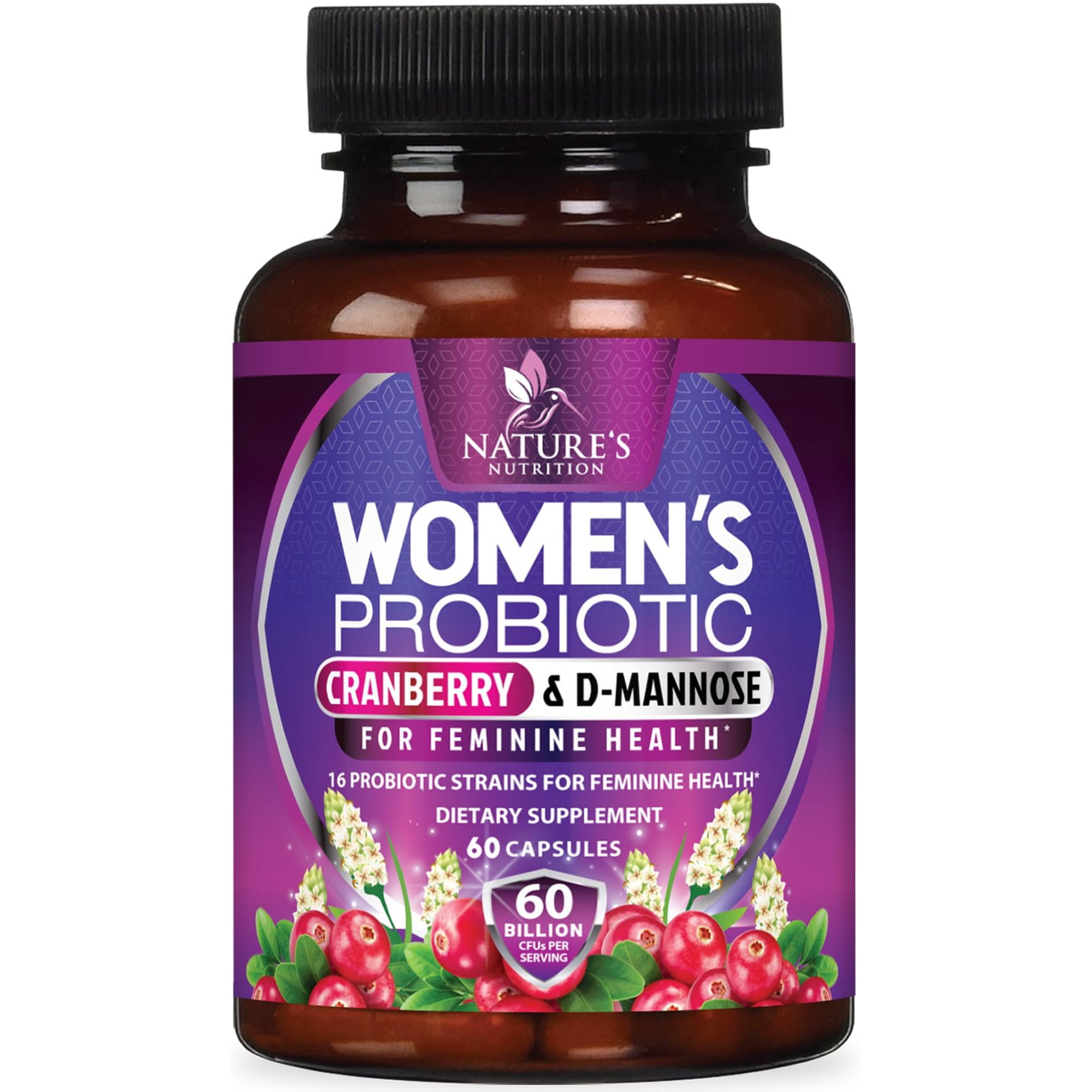 Probiotics for Women 60 Billion CFU - 16 Unique Strains, Daily Prebiotics Cranberry & Lactobacillus, PH Balance, Digestive & Gut Health, Vaginal & Immune Support Women's Probiotic - 60 Capsules