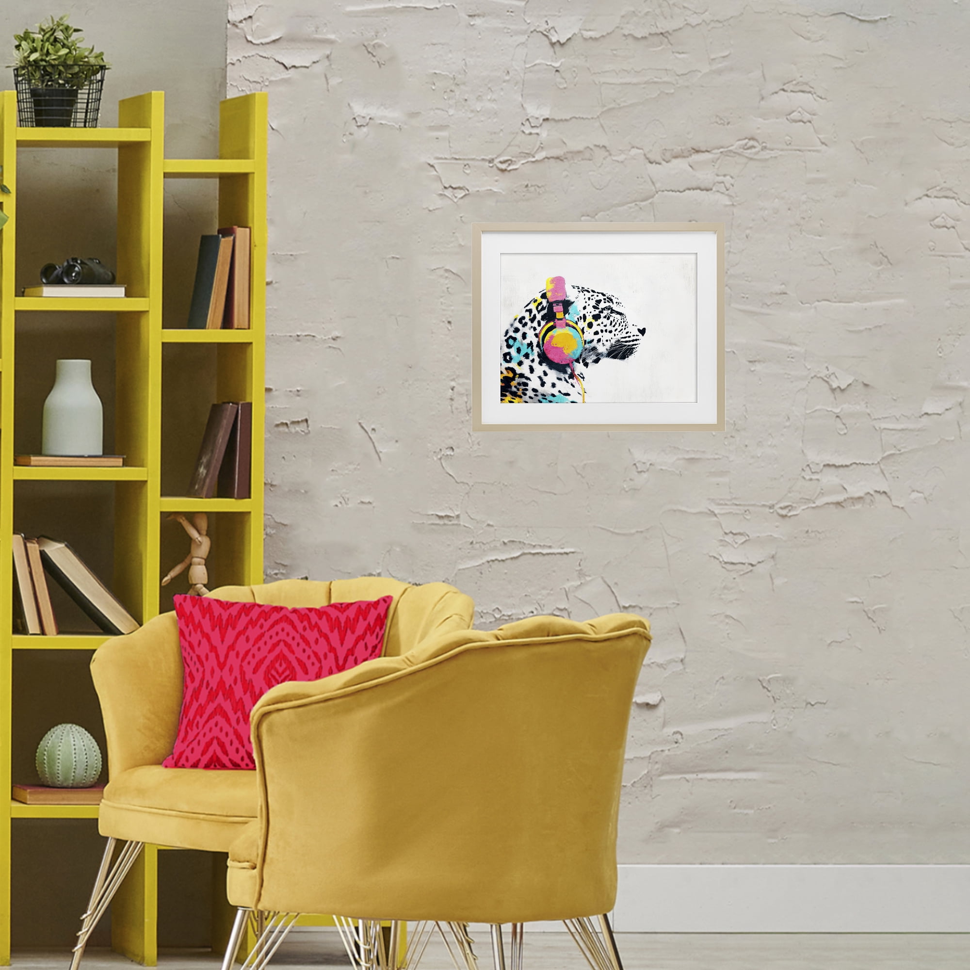 Stupell Industries Leopard On Air Headphones Birch Framed Print Under Glass, design by Svetlana Aleynikova