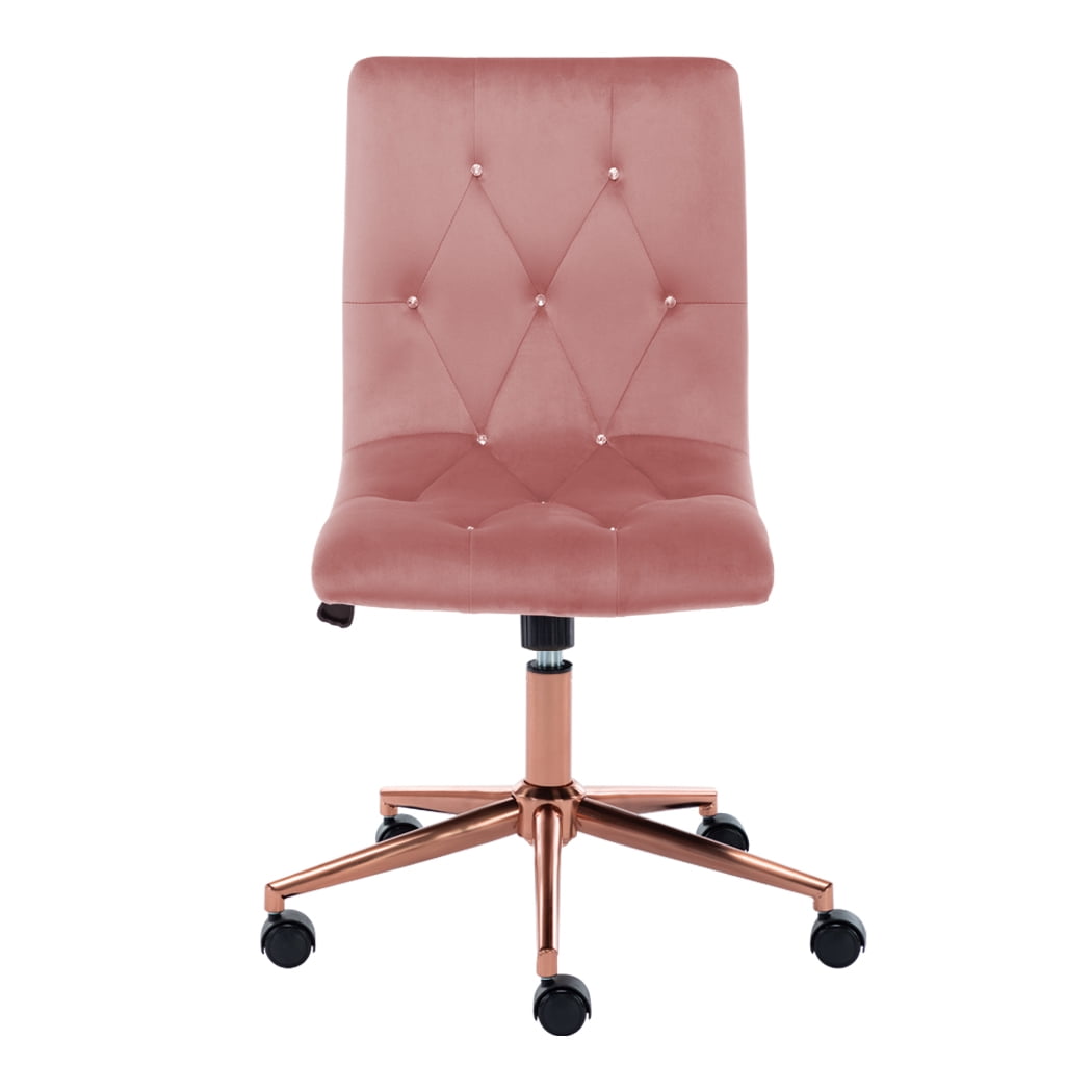 Duhome Office Desk Chair Velvet Tufted Computer Task Chair Rolling Chair Vanity Chair with Wheels for Bedroom Teen Girls, Pink and Gold